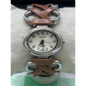 Trendz Silver Tone Brown And Silver Band Women’s Cuff Watch